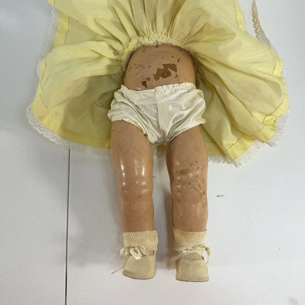 Antique Composition Baby Doll‎ Blue Sleepy Eyes Dress Shoes Socks Creepy Haunted